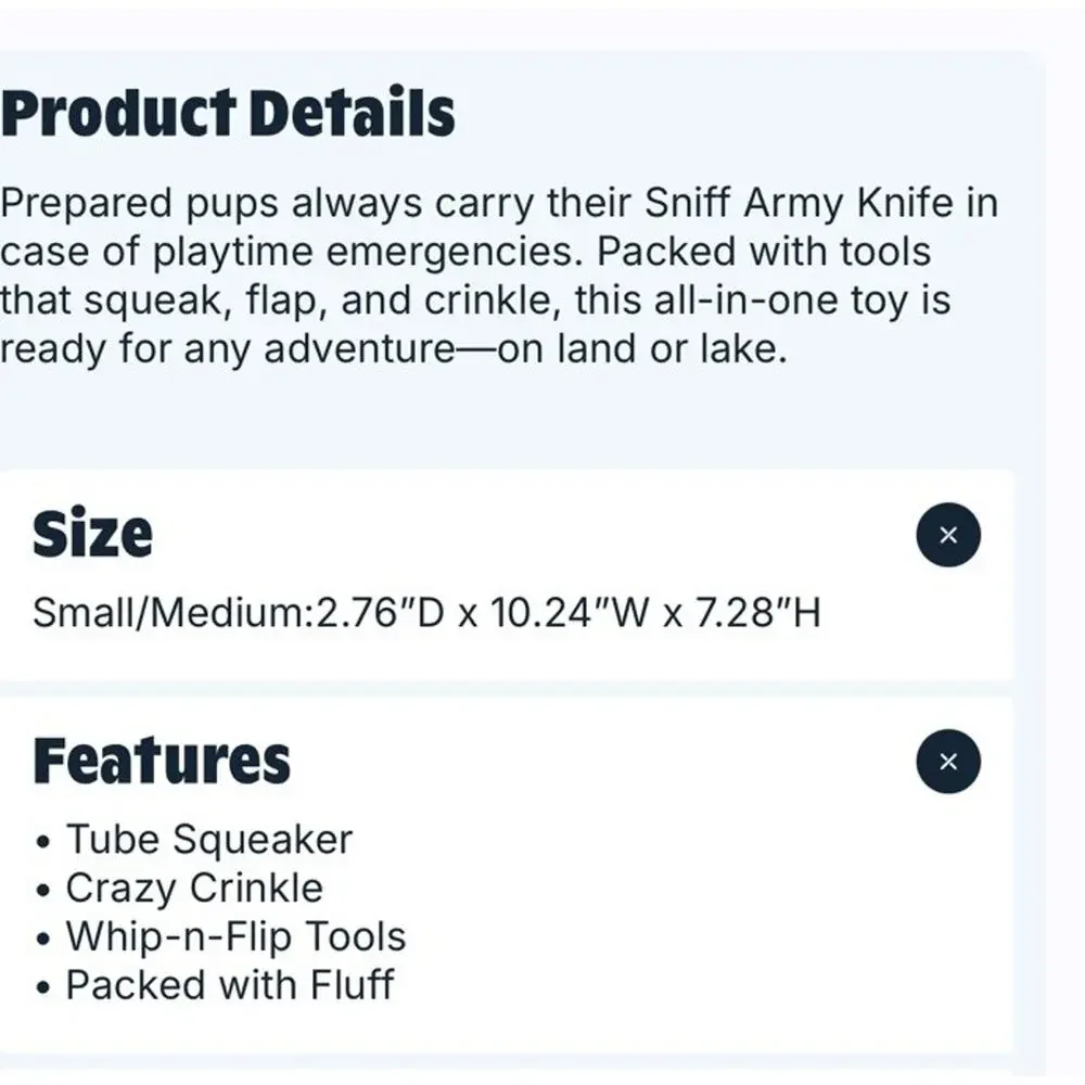 BARK BarkBox Sniff Swiss Army Knife Plush Dog Toy Squeaker Crinkle Camping S M